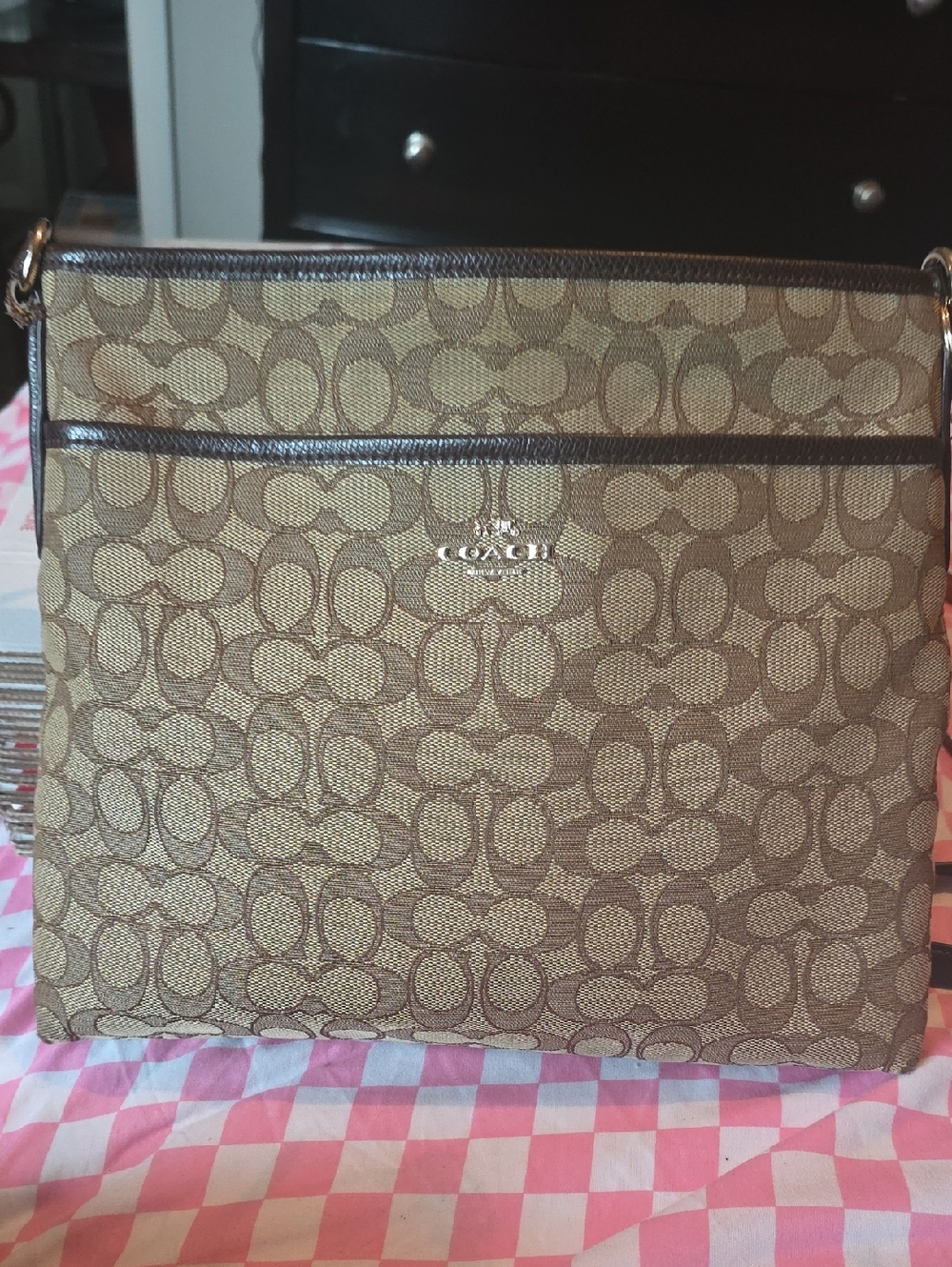 Coach Tan and Brown Signature Crossbody Bag